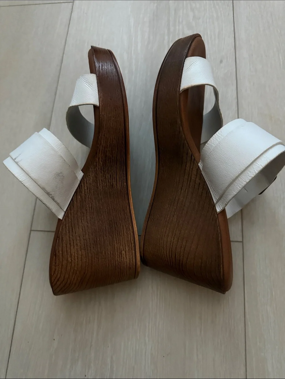 Lottini White Leather Wedge Slide Sandals with Buckle